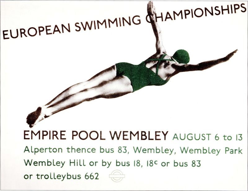 Vintage 1938 European Swimming Championships Wembley Poster Print A3/A4