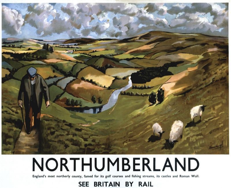 Vintage LNER Northumberland By Rail  Railway Poster A4/A3/A2/A1 Print