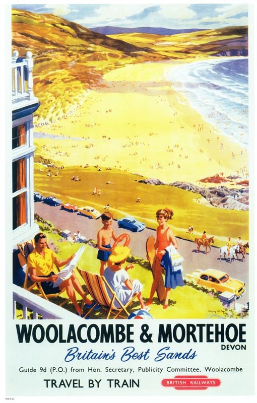 Vintage British Rail Woolacombe Mortehoe Devon Railway Poster A4/A3/A2/A1 Print