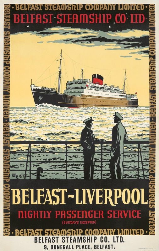Vintage Belfast To Liverpool Passenger Ferry Poster Print A3/A4