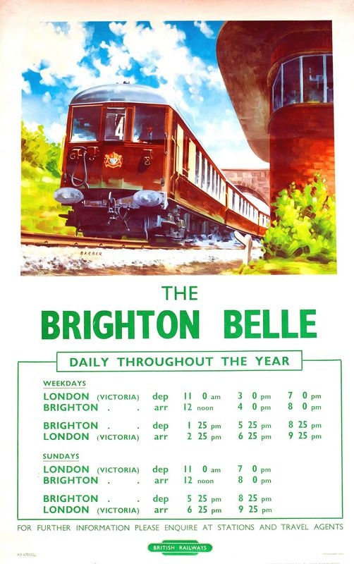 Vintage British Rail Brighton Belle Railway Poster Print A3/A4