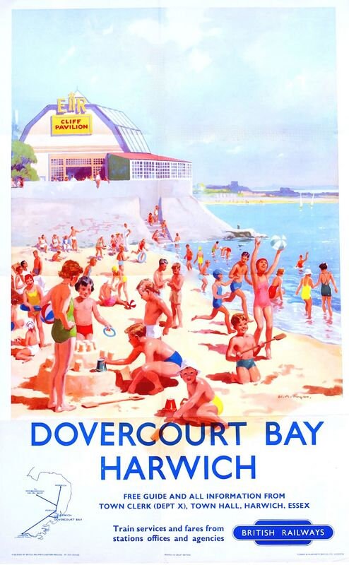 Vintage British Rail Dovercourt Bay Essex Railway Poster Print A3/A4