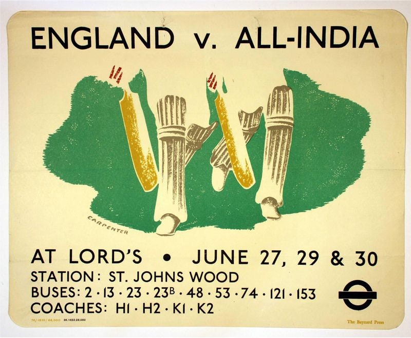 Vintage 1932 England vs All India Cricket Test Match Lords Poster Print A3/A4