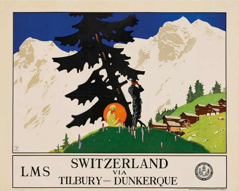 Vintage LMS Holidays To Switzerland via Harwich Railway Poster Print A3/A4