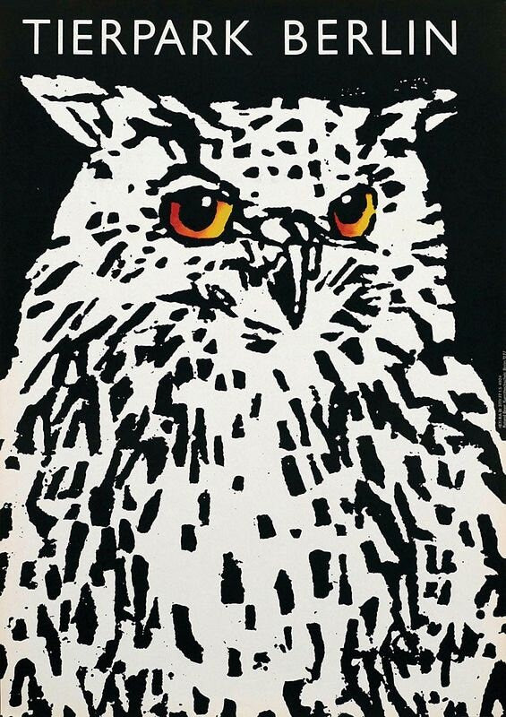 Vintage Berlin Zoo Owl Tourism Poster Print A3/A4