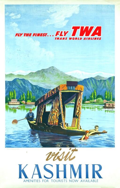 Vintage TWA Flights To Kashmir Airline Poster Print A3/A4