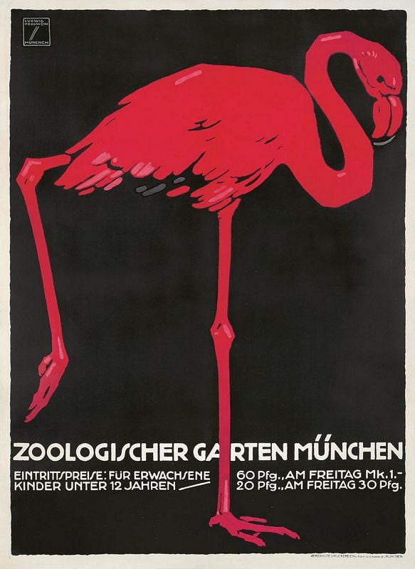 Vintage Munich Zoo Flamingo Tourism Poster Print A3/A4