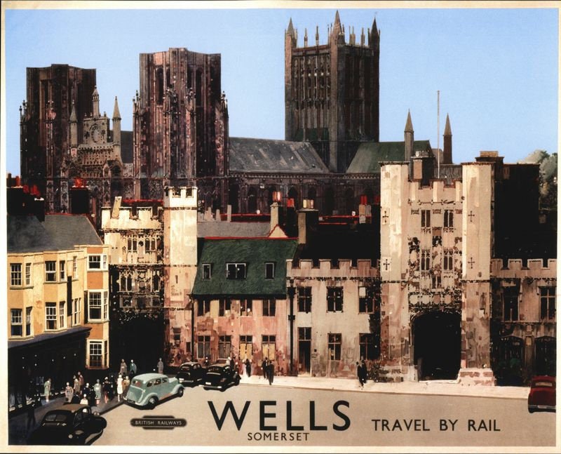 Vintage British Rail Wells Cathedral Somerset Railway Poster Print A3/A4