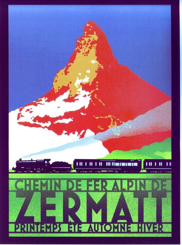 Vintage Zermatt Switzerland Mountain Railway Tourism Poster Print A3/A4