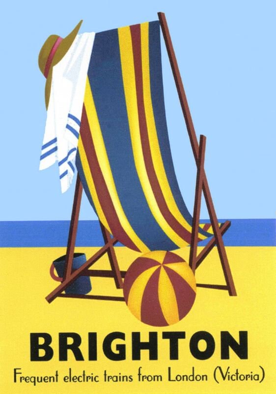 Vintage Brighton Deck Chair Tourism Poster A4/A3/A2/A1 Print