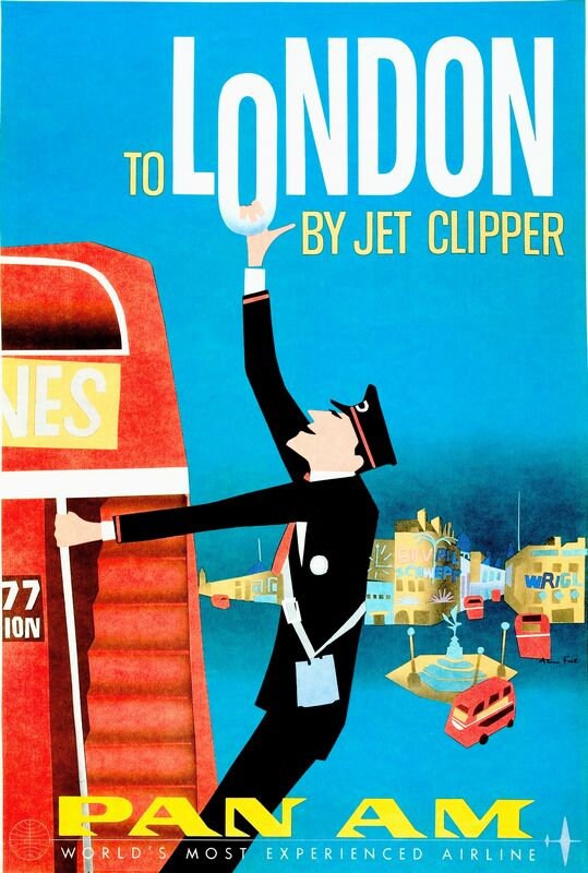 Vintage Pan Am Flights To London Airline Poster A4/A3/A2/A1 Print