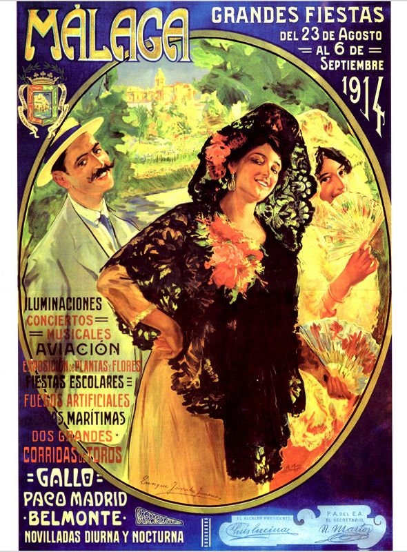 Vintage 1914 Malaga Spain Fiesta Poster A4/A3/A2/A1 Print