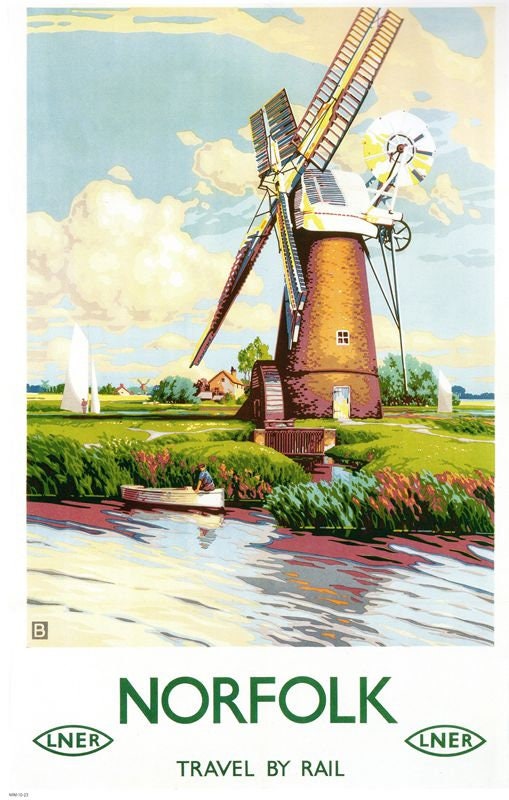 Vintage LNER Norfolk Windmill Railway Poster A4/A3/A2/A1 Print