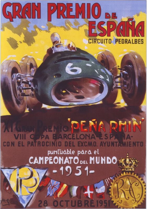 Vintage 1951 Spanish Grand Prix Motor Racing Poster A4/A3/A2/A1 Print