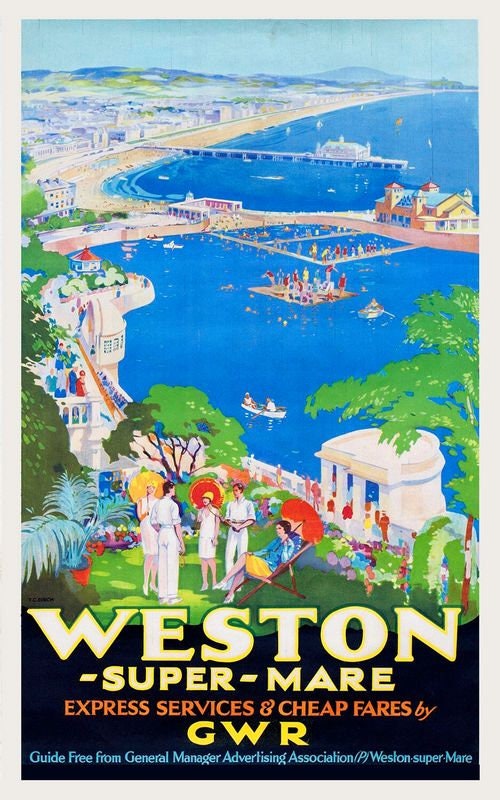 Vintage GWR Weston Super Mare Railway Poster Print A3/A4