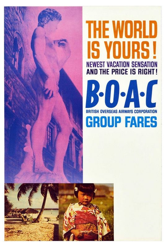 Vintage BOAC Worldwide Flights Airline Poster Print A3/A4