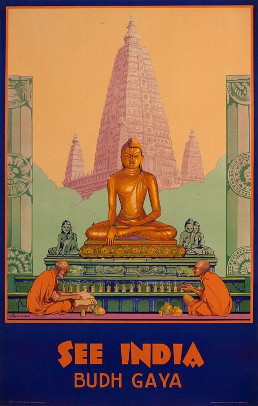 Vintage Budh Gaya India Tourism Poster Print A3/A4