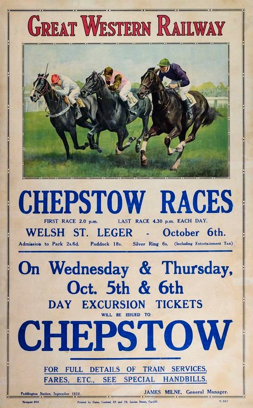 Vintage GWR Chepstow Horse Racing Railway Poster Print A3/A4