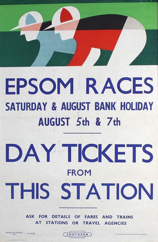 Vintage British Rail Epsom Horse Racing Railway Poster Print A3/A4