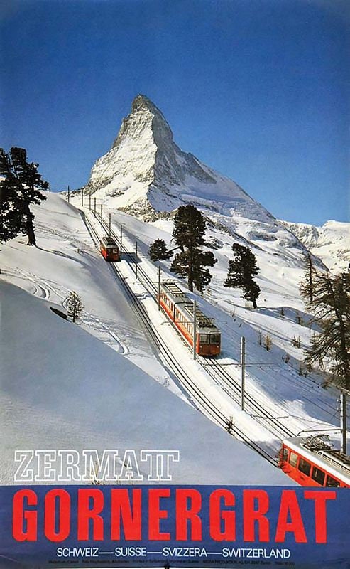 Vintage Gornergrat Zermatt Switzerland Tourism Poster Print A3/A4