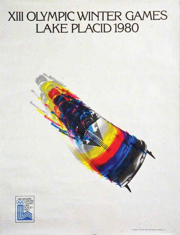 Vintage 1980 Lake Placid Winter Olympics Bobsleigh Poster Print A3/A4