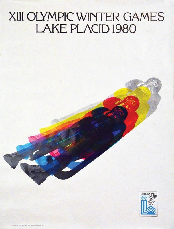 Vintage 1980 Lake Placid Winter Olympics Luge Poster Print A3/A4