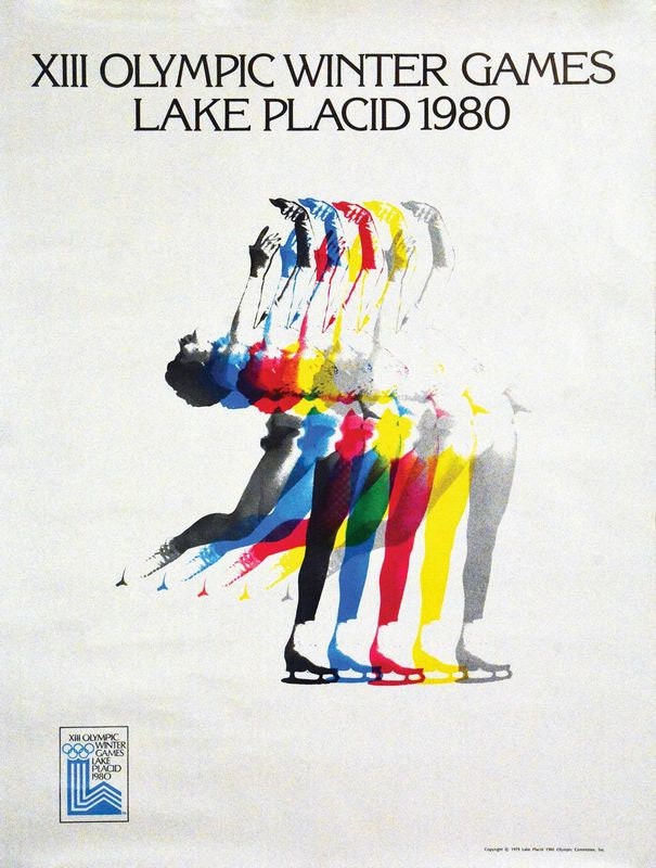 Vintage 1980 Lake Placid Winter Olympics Ice Skating Poster Print A3/A4