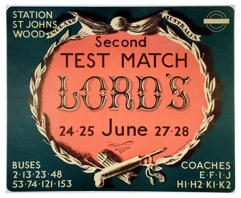Vintage 1938 England Australia Cricket test at Lords Poster Print A3/A4