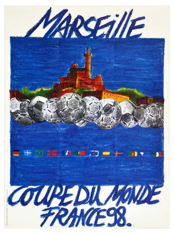 Vintage 1998 Soccer World Cup France Marseille Tourism Poster Print A3/A4