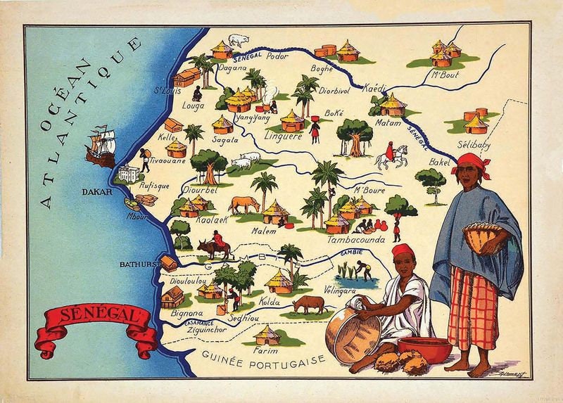 Vintage Map of Senegal Tourism Poster Print A3/A4