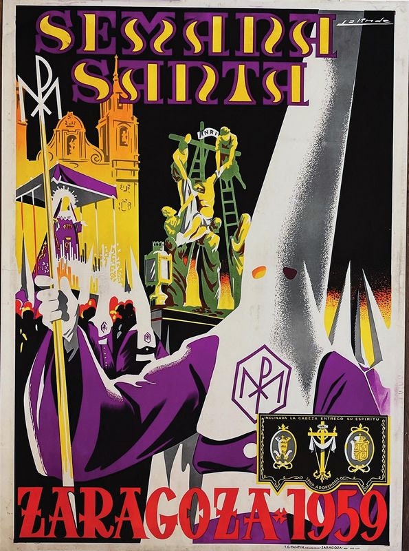 Vintage 1959 Zaragoza Spain Semana Santa Tourism Poster Print A3/A4