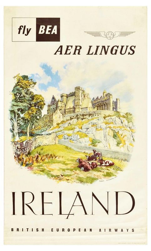 Vintage BEA Flights To Ireland Airline Poster Print A3/A4