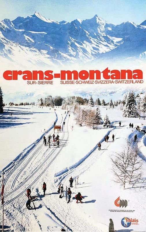 Vintage Crans Montana Switzerland Winter Sports Tourism Poster Print A3/A4