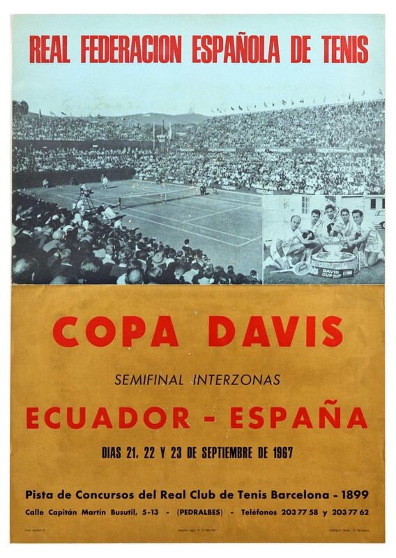 Vintage 1967 Davis Cup Tennis Ecuador Spain Poster Print A3/A4