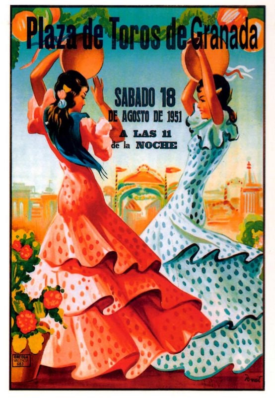 Vintage 1951 Granada Spain Feria Fiesta Tourism Poster Print A3/A4