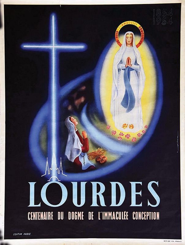 Vintage Lourdes France Tourism Poster Print A3/A4