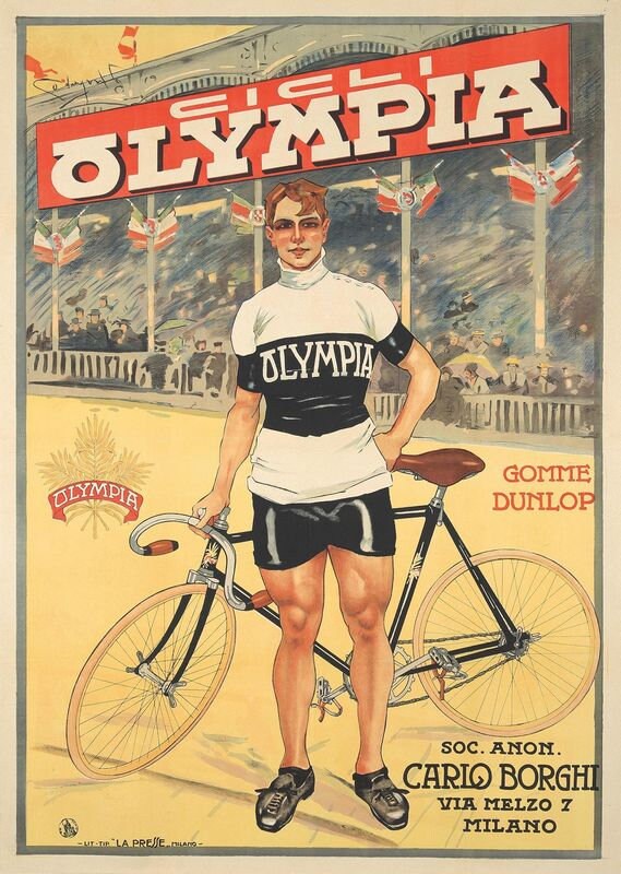 Vintage Early 20th Century Italian Olympia Cycling Poster Print A3/A4