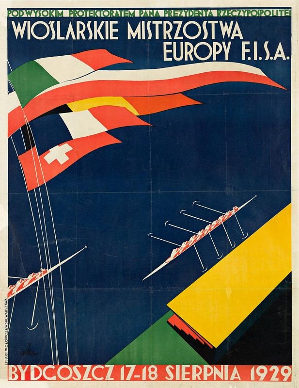 Vintage 1929 European Rowing Regatta Poland Poster Print A3/A4