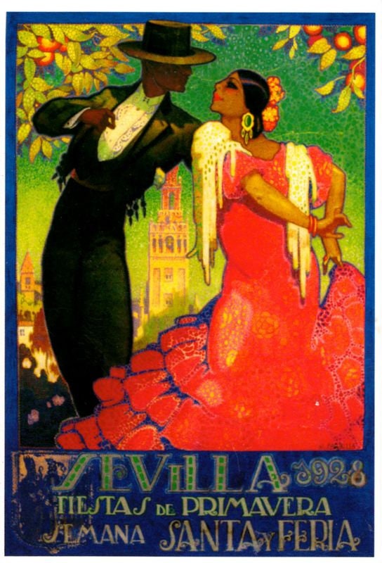 Vintage 1928 Seville Spain Feria Fiesta Tourism Poster Print A3/A4