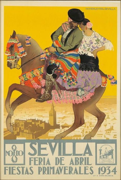 Vintage 1934 Seville Spain Feria Fiesta Tourism Poster Print A3/A4