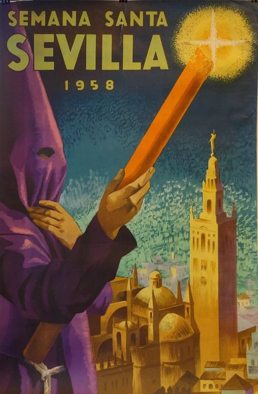 Vintage 1958 Seville Spain Semana Santa Tourism Poster Print A3/A4