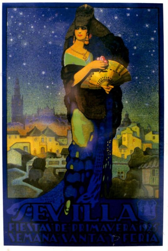 Vintage 1925 Seville Feria Fiesta Santa Tourism Poster Print A3/A4