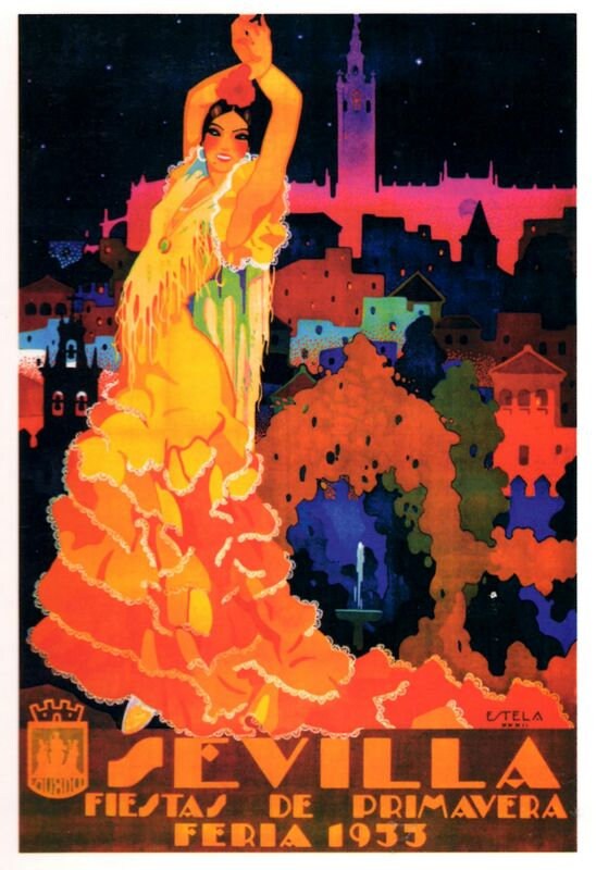 Vintage 1933 Seville Spain Feria Fiesta Santa Tourism Poster Print A3/A4