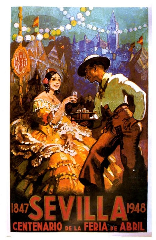 Vintage 1948 Seville Spain Feria Fiesta Santa Tourism Poster Print A3/A4