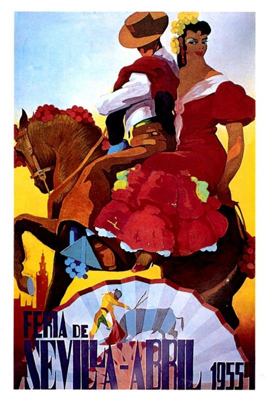 Vintage 1955 Seville Spain Feria Fiesta Santa Tourism Poster Print A3/A4