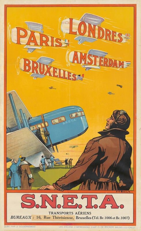 Vintage SNETA Early Belgian Airline Poster Print A3/A4