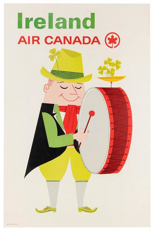 Vintage Air Canada Flights to Ireland Poster Print A3/A4