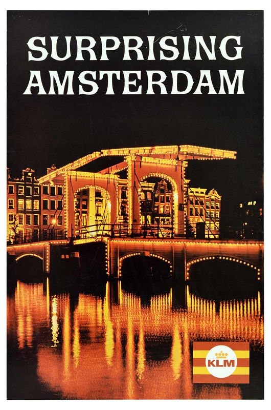 Vintage KLM Surprising Amsterdam Tourism Poster Print A3/A4