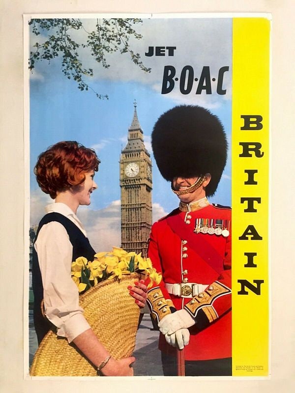 Vintage BOAC Flights to London Britain Airline Poster Print A3/A4