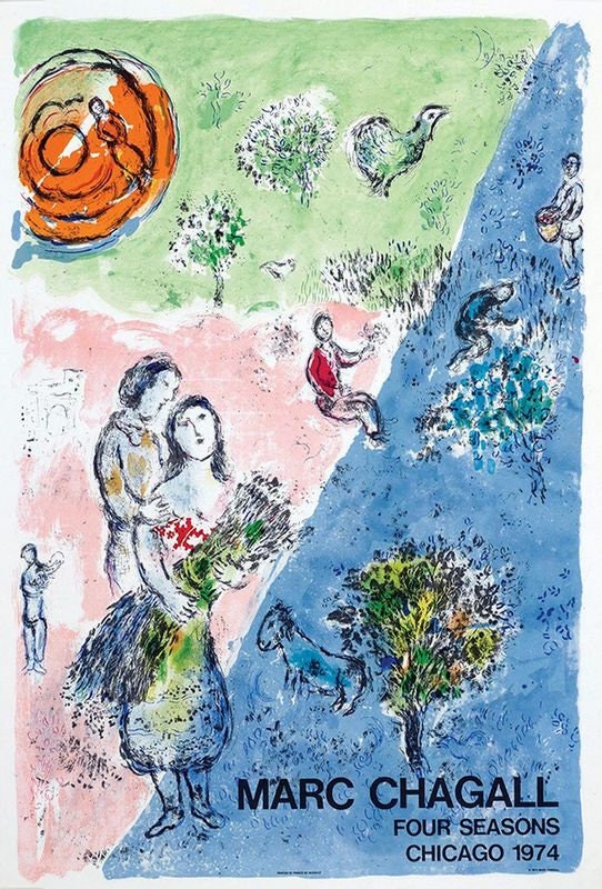 Vintage Marc Chagall Chicago Art Exhibition Poster Print A3/A4